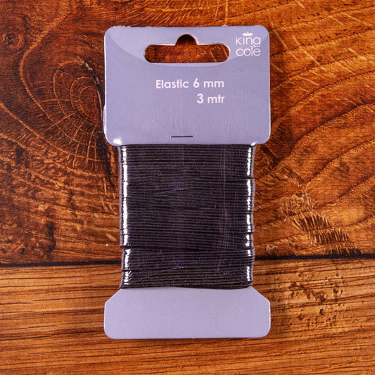 KING COLE ELASTIC 6MM X 3M BLACK