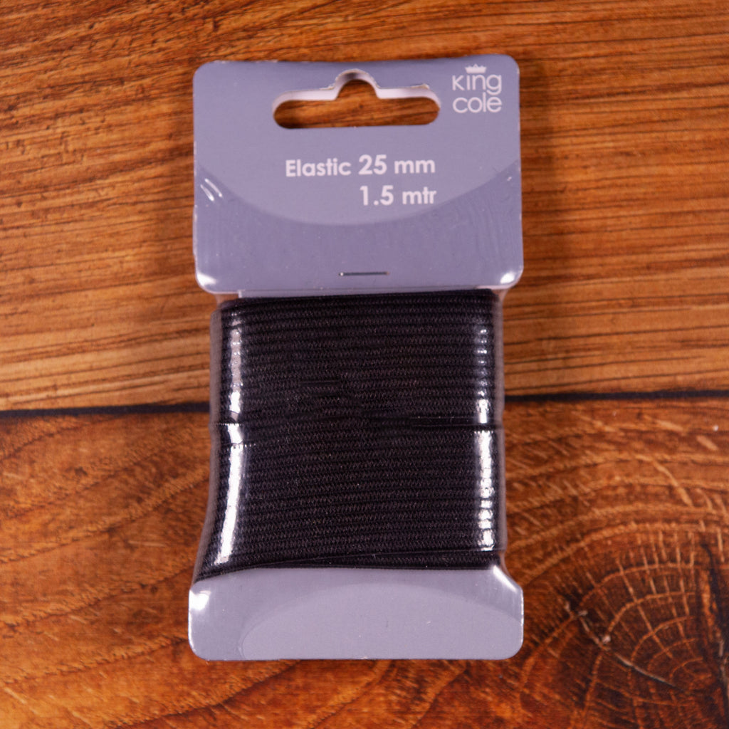 KING COLE ELASTIC 25mm X 1.5m BLACK