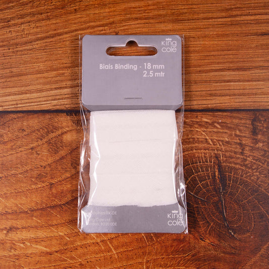 KING COLE BIAS BINDING 18MM X 2.5M WHITE